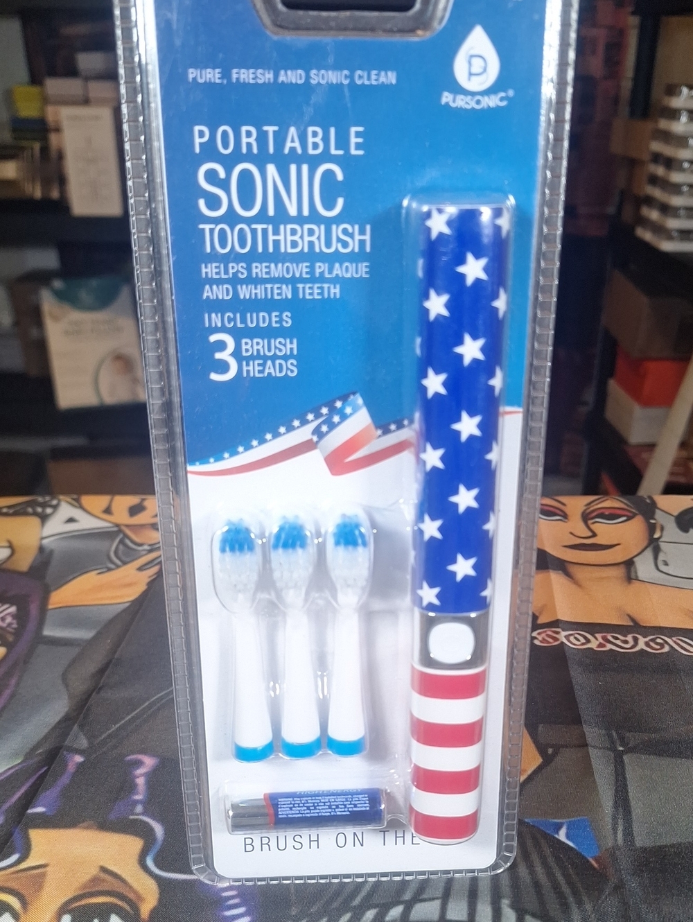 Patriotic Portable Sonic Toothbrush with 3 Brush Heads